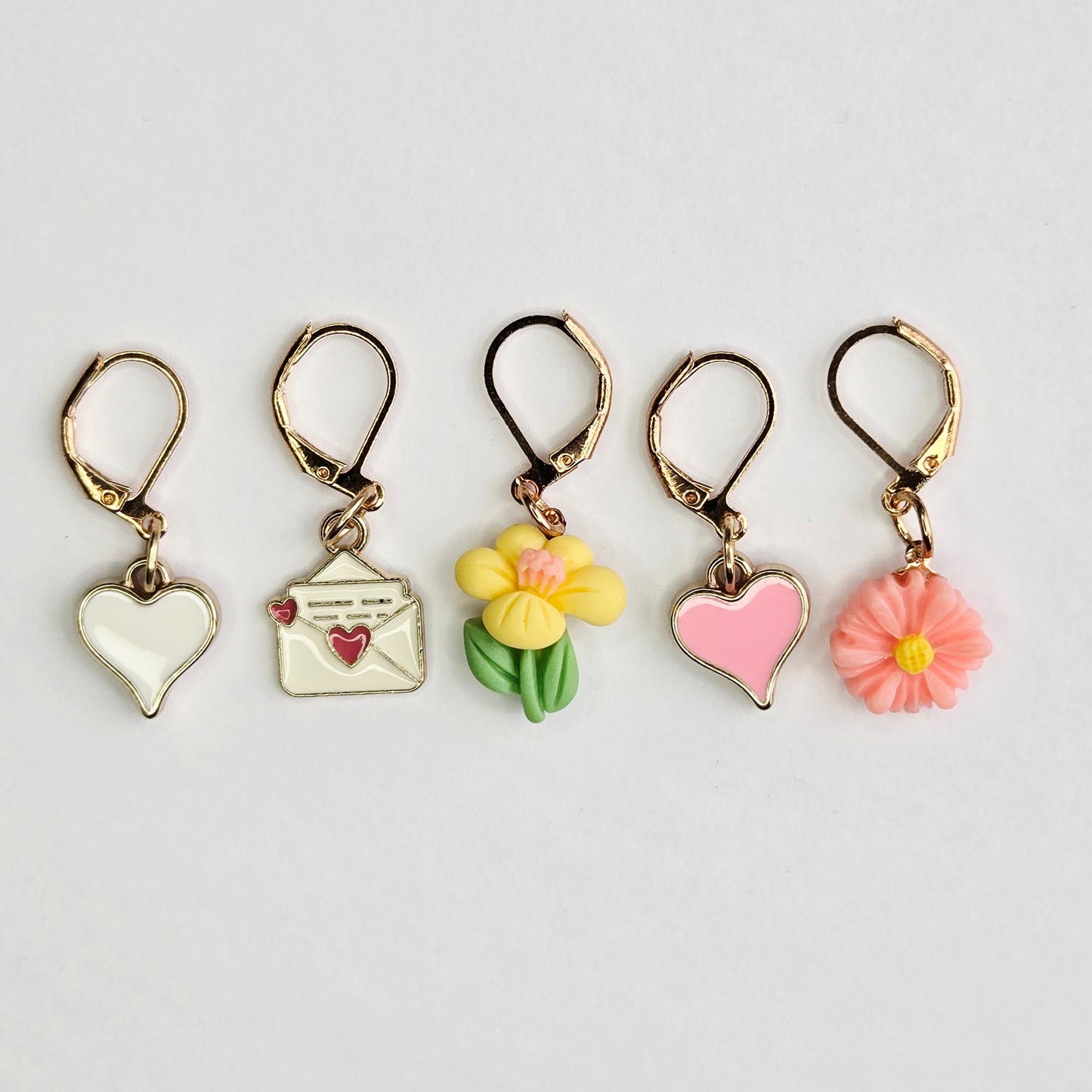 Stitch Markers - Romantic Bundle - Fob Charm - Flower Love Letter Heart