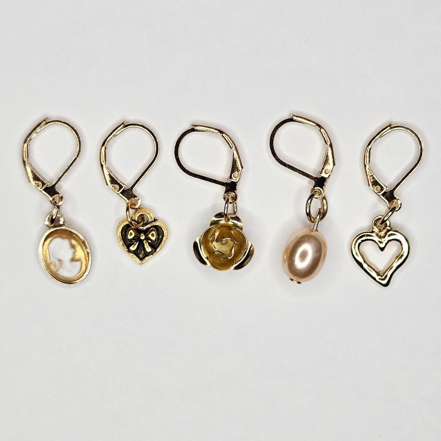 Stitch Markers - Romantic Gold Bundle - Fob Charm - Heart Rose Bow Pearl
