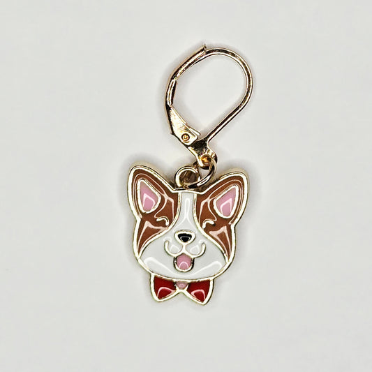Single Stitch Marker - Happy Puppy - Fob Charm - Bowtie Corgi French Bulldog