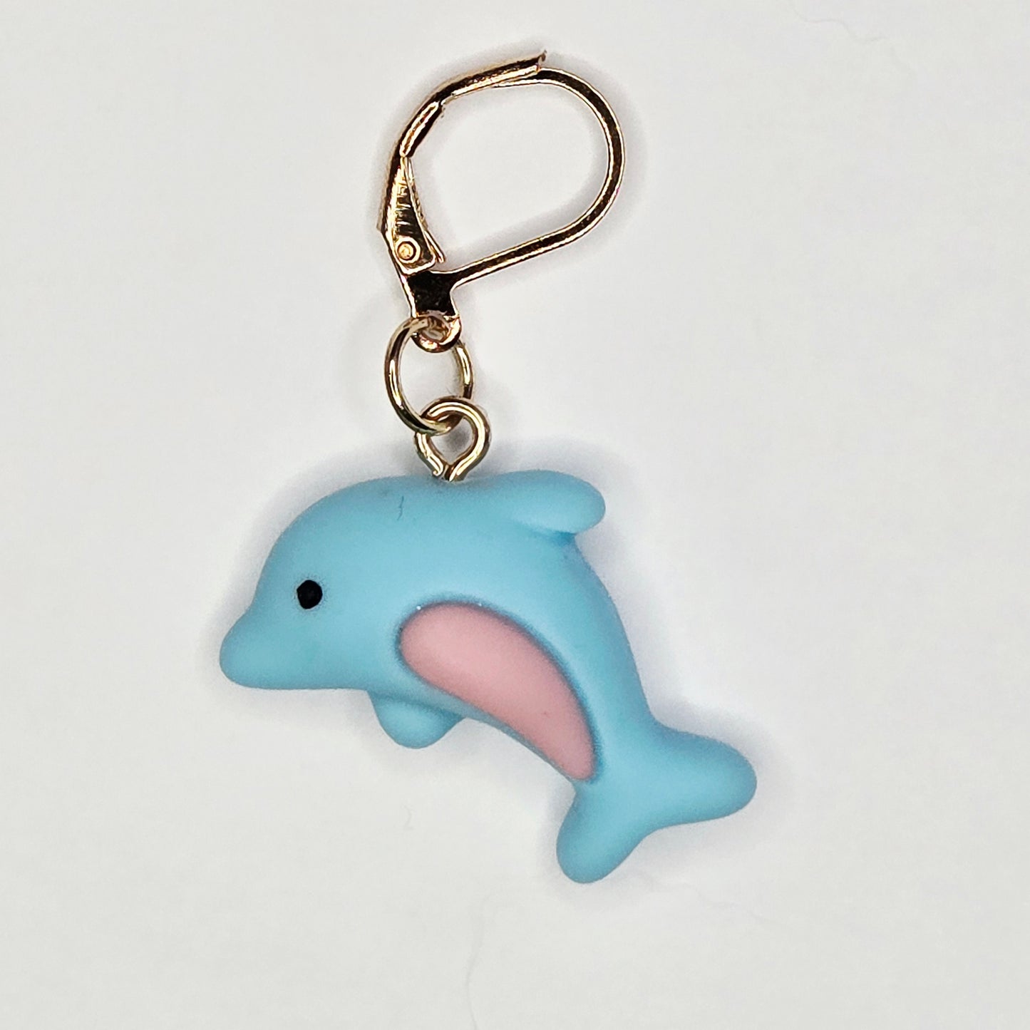 Single Stitch Marker - Dolphin - Fob Charm - Nautical Ocean Animal Blue