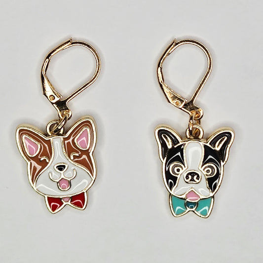 Single Stitch Marker - Happy Puppy - Fob Charm - Bowtie Corgi French Bulldog