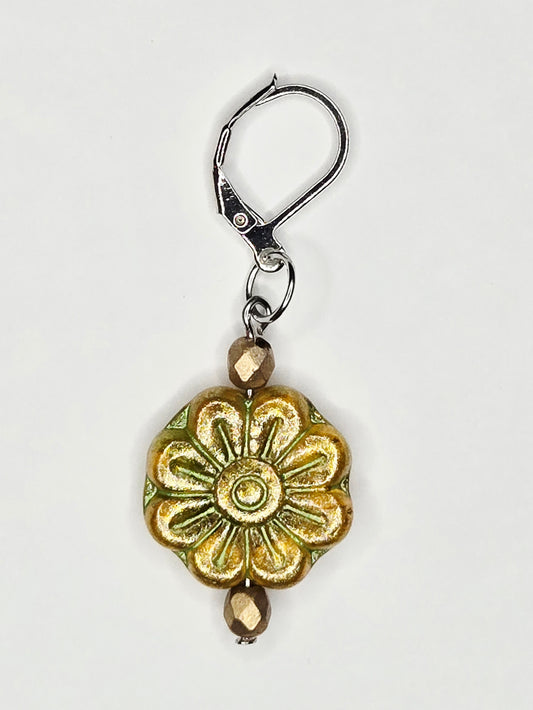 Single Stitch Marker - Flower - Fob Charm - Golden
