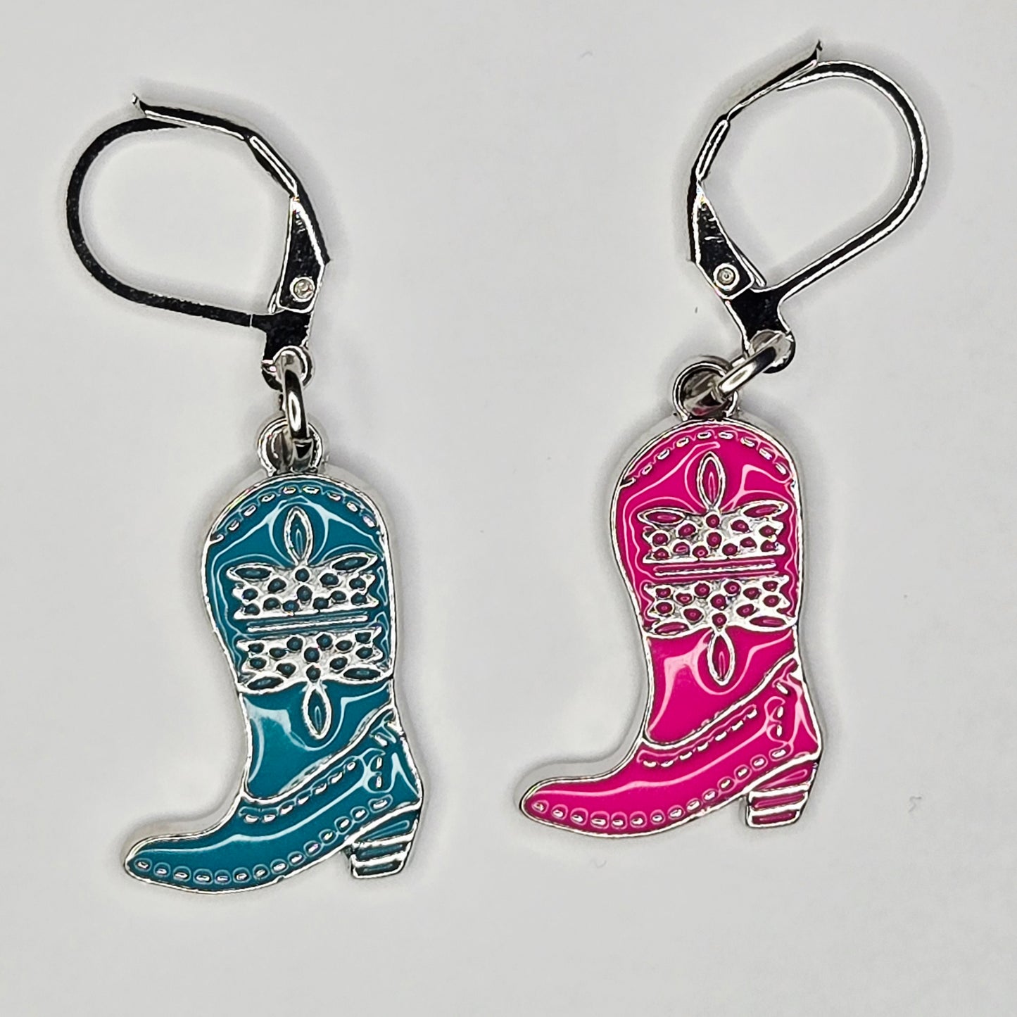 Single Stitch Marker - Western Boot - Fob Charm - Cowboy Colorful Blue Pink
