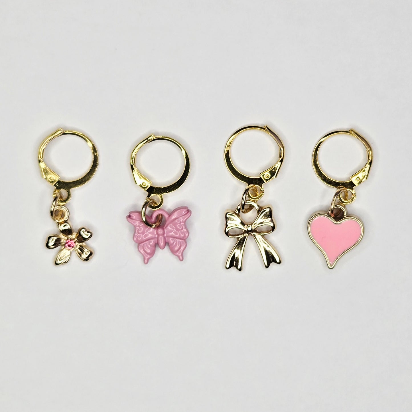 Stitch Markers - Pink and Gold Bundle - Fob Charm - Heart Butterfly Bow Flower