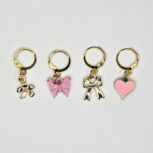 Stitch Markers - Pink and Gold Bundle - Fob Charm - Heart Butterfly Bow Flower