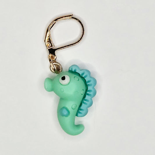 Single Stitch Marker - Seahorse - Fob Charm - Nautical Ocean Animal Green