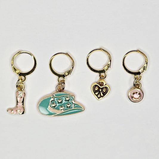 Stitch Markers - Colorful Western Bundle - Fob Charm - Cowboy Hat Boot Bow