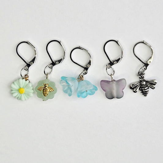 Stitch Markers - Blue Spring Bundle - Fob Charm - Butterfly Flower Honey Bee
