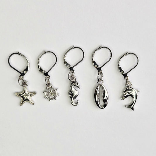 Stitch Markers - Sea Creatures Bundle - Fob Charm - Seashell Starfish Seahorse Dolphin