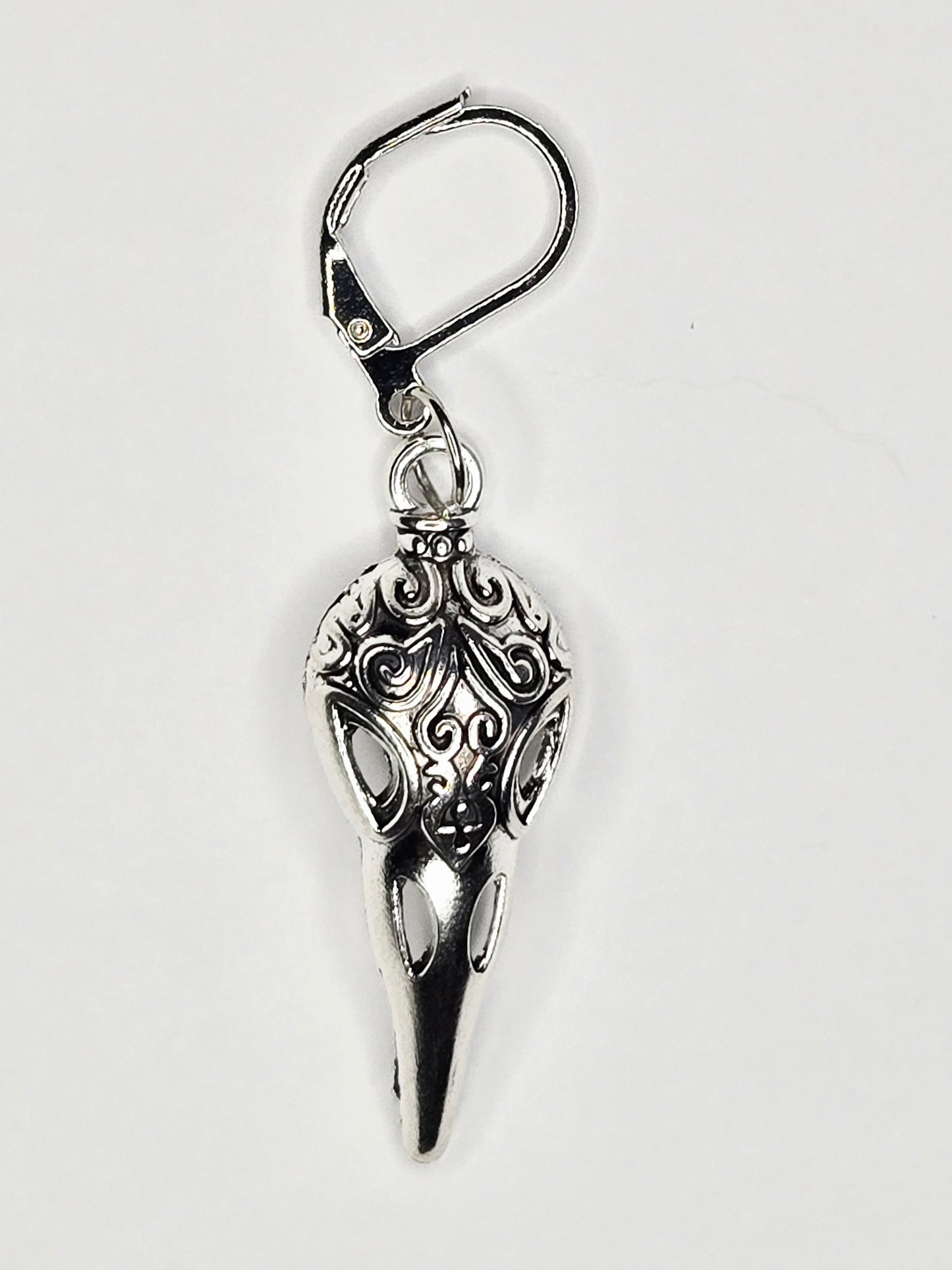Single Stitch Marker - Raven Skull - Fob Charm - Silver Bird