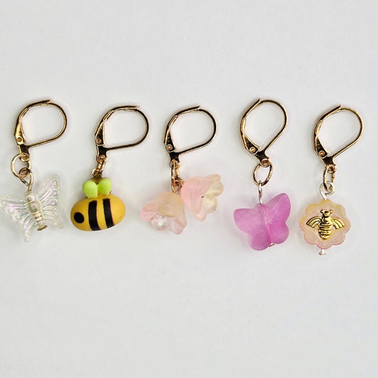 Stitch Markers - Pink Spring Bundle - Fob Charm - Butterfly Flower Honey Bee