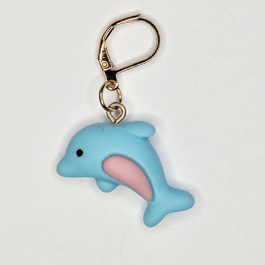 Single Stitch Marker - Dolphin - Fob Charm - Nautical Ocean Animal Blue