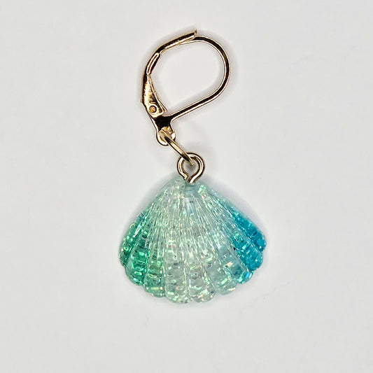 Single Stitch Marker - Glitter Seashell - Fob Charm - Nautical Ocean Animal Blue Scallop