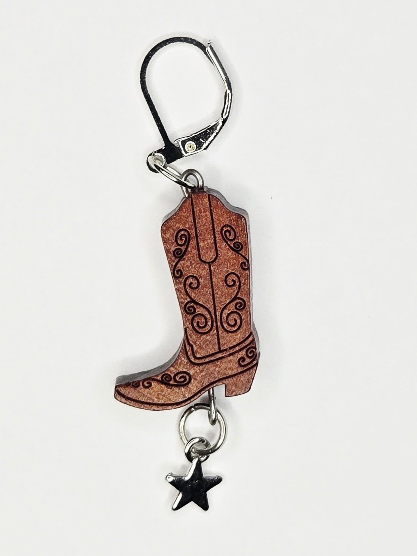 Single Stitch Marker - Wooden Western Boot - Fob Charm - Cowboy Star