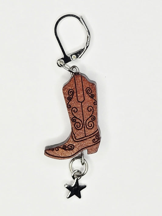 Single Stitch Marker - Wooden Western Boot - Fob Charm - Cowboy Star